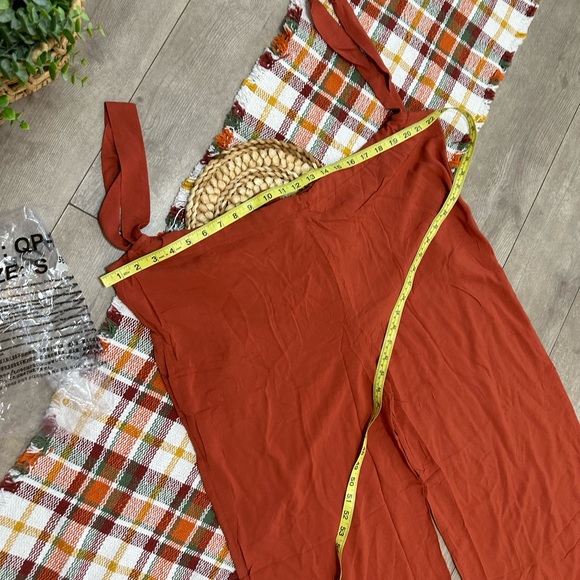 New Zenana Women’s Rust Wide-Leg Suspender Jumpsuit Overalls Size Small - Picture 10 of 13